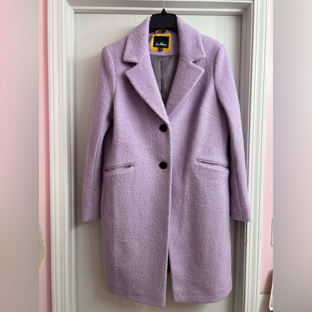 SAM EDELMAN | SHAWL COLLAR WOOL-BLEND BOUCLE COAT | LILAC | EUC | SZ: XL